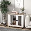 Dog Kennel Furniture Side End Table Indoor with Lockable Door, Walnut Brown