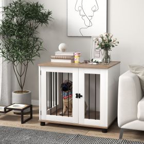 Dog Kennel Furniture Side End Table Indoor with Lockable Door, Walnut Brown