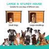 45" Wooden Large Dog House, weatherproof winter strap with elevated feet, (gold red and black)
