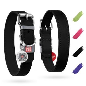 Black Long Lasting Leather Adjustable Dog Collar for Medium Dogs with Durable Buckle D Ring 11-14 inch Neck x 3/5 inch Wide