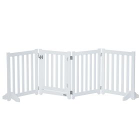 23.5"H Foldable Indoor Dog Fence with Door, 4 Panels Freestanding Support Feet, White