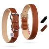 Soft Leather Adjustable Padded Medium-Large Dog Collar with Durable Buckle Brown Color 15-20 inch Neck