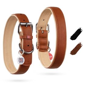 Soft Leather Adjustable Padded Medium-Large Dog Collar with Durable Buckle Brown Color 15-20 inch Neck