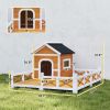 Wooden Outdoor Dog House with Large Porch, Weatherproof Roof, Elevated Base, Removable Floor