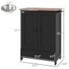 Dog Feeding Station and Storage Cabinet w/ Raised Dog Bowls, Adjustable Panel, Black