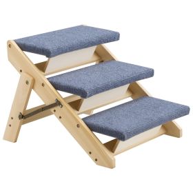Wooden 3-Step Dog Stairs for Beds & Sofa; 150lbs Load Capacity, Folded Flat Design