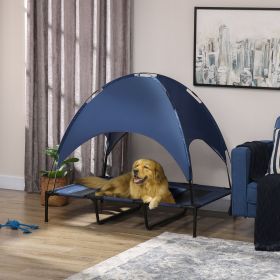48" x 36" Elevated Portable Dog Cooling Cot/Bed with UV Protection Canopy Shade, Dark Blue