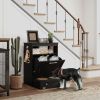 Dog Feeder Station Storage Cabinet, with Dog Raised Bowls, Black
