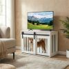 31.5" Dog Crate Furniture w/ Sliding Barn Door, Kennel End Table - White