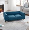 Dog sofa with backrest and armrests, modern rectangular, soft cushion comfortable,-BLUE