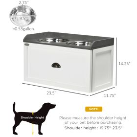 Raised Dog Feeding Station with Storage Drawer, 2 Large Steel Bowls, White