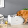 Large Elevated Dog Bowls with Storage Cabinet 44L Capacity, White