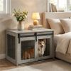31.5" Dog Crate Furniture w/ Sliding Barn Door, Kennel End Table - Gray
