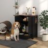Dog Feeding Station and Storage Cabinet w/ Raised Dog Bowls, Adjustable Panel, Black