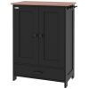 Dog Feeding Station and Storage Cabinet w/ Raised Dog Bowls, Adjustable Panel, Black