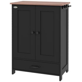 Dog Feeding Station and Storage Cabinet w/ Raised Dog Bowls, Adjustable Panel, Black