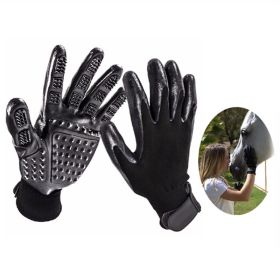 Pet Hair Removal Gloves; Gentle Brush for Grooming Dogs and Horses (Color: Black, size: NO.10)