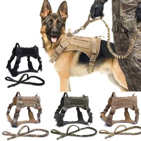 Tactical Training Dog Harness and Leash Set K9 Padded Quick Release (Color: Brown Harness, size: XL)