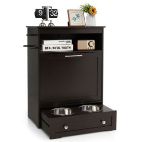 Dog Feeder Station with Stainless Steel Bowl (Color: Coffee)