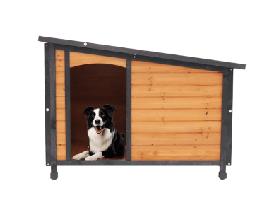 46" Wooden Large Dog House with Raised Feet & Weatherproof PVC Roof (Color: as Pic)