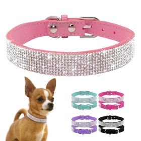 Dog Collar Crystal Glitter Rhinestone with Zinc Alloy Buckle For Small Medium Dogs (Color: Pink, size: L)
