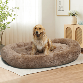 Large Dog Bed Super Soft, Machine Washable & Non-Slip Bottom For Safety (Color: Brown)