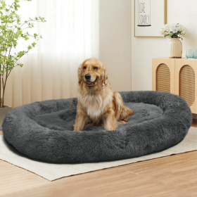 Large Dog Bed Super Soft, Machine Washable & Non-Slip Bottom For Safety (Color: DarkGrey)