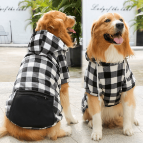 Dog Sweatshirt Black Plaid Zip Pocket (Color: Black, size: 5XL)