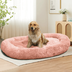 Large Dog Bed Super Soft, Machine Washable & Non-Slip Bottom For Safety (Color: Pink)