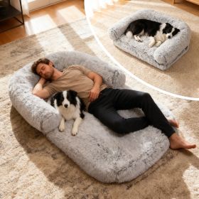 Large Dog Foldable Plush Washable Orthopedic Dog Bed for People Doze Off (Color: Gray)