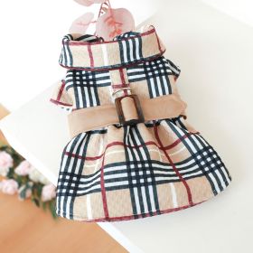 Winter Plaid Dog Dress With Belt (Color: Dark Khaki, size: L)