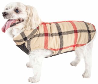 'Allegiance' Classical Plaided Insulated Dog Jacket (Color: Khaki, size: large)