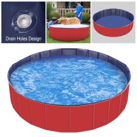 Foldable Dog Swimming Pool PVC Bathing Tub (Color: Red)