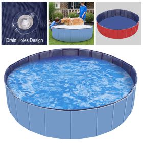 Foldable Dog Swimming Pool PVC Bathing Tub (Color: Blue)