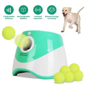 Automatic Dog Ball Launcher Interactive Fetch Machine Included 6 Tennis Balls With 3 Adjustable Launch Distances (Color: Green)