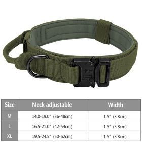 Military Style Heavy Duty Tactical Dog Collar with Handle (Color: Army Green, size: L)