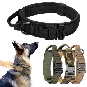 Military Style Heavy Duty Tactical Dog Collar with Handle (Color: Khaki, size: M)