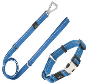 'Advent' 3M Reflective Durable Martingale Training Dog Leash and Collar (Color: Blue, size: large)