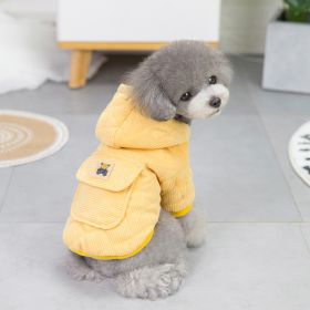 Dog warm clothing; Teddy plush corduroy pull loop two leg (colour: Starter - Yellow, size: XXL)