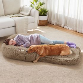 Human Dog Bed, 71"x43"x12" for Large Dogs, Foldable Plush Washable (Color: Khaki)