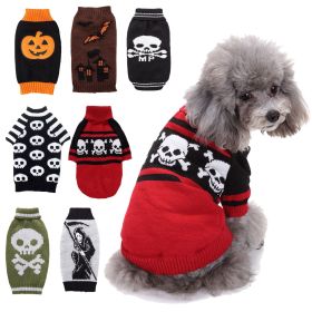 Pet Dog Halloween Costume Pumpkin Skull Death Pattern Knit Sweater (Type: Red skullXXL)